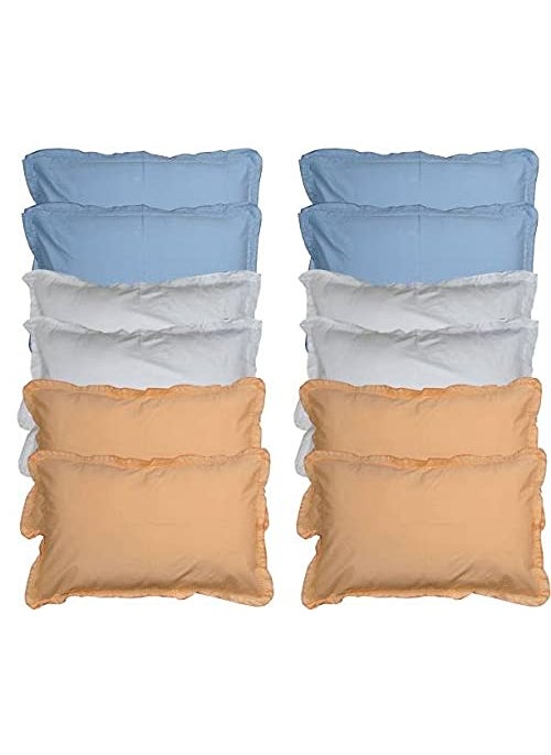 Wonder Decor Cotton Pillow Cover 100 Cotton Very Soft Fabric with Zipper at Back Set of 12Not Pillow Piece Blue White Orange