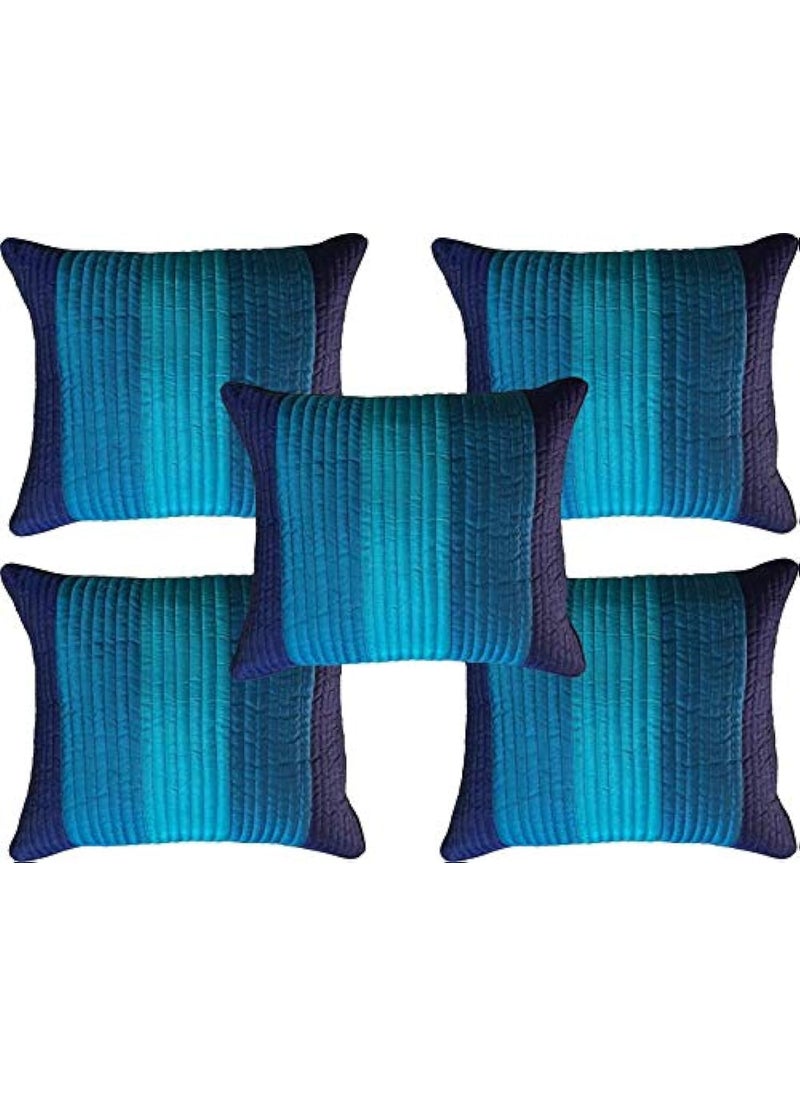 India Furnish Silk Dupion Quilt Design Cushion Cover Set Standard Blue IFCS15071