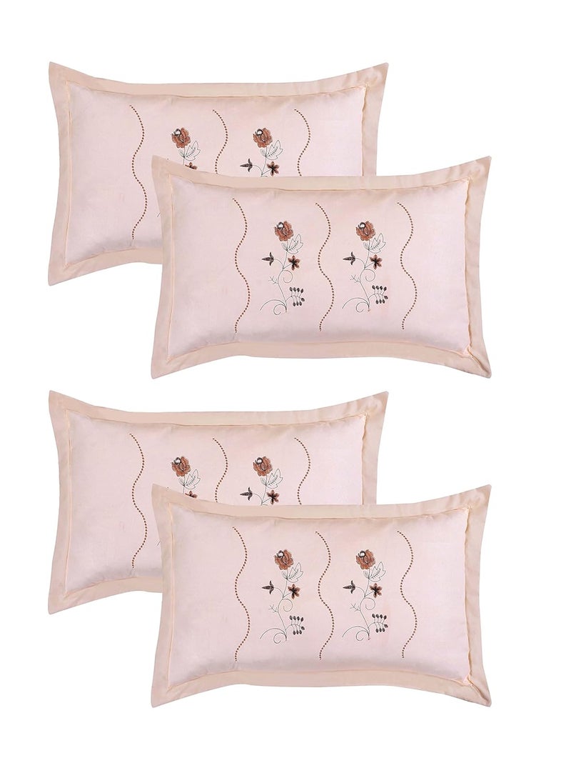 Rj Products Embroided Pillow Covers King Size Set of 4 Piece Cream Color