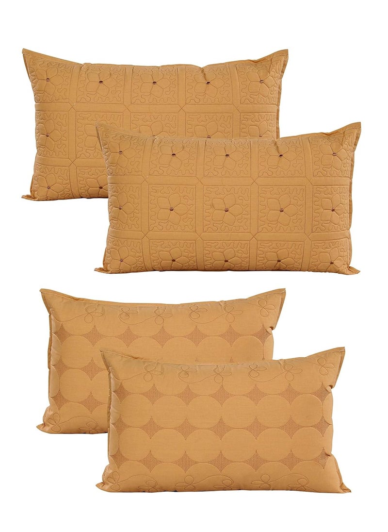 Rj Products Cotton Heavy Embroidery Pillow Covers Set of 4 17 27 in White_Beige