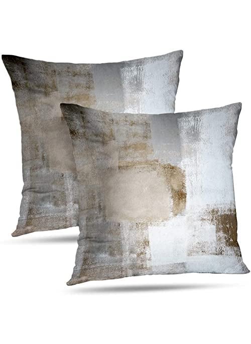 Linen Basics Decorative Digital Printed Holland Velvet Cushion Square Pillow Covers Pillowcases for Sofa Bedroom with Invisible Zipper ColorBrown Set of 516X16 Inches