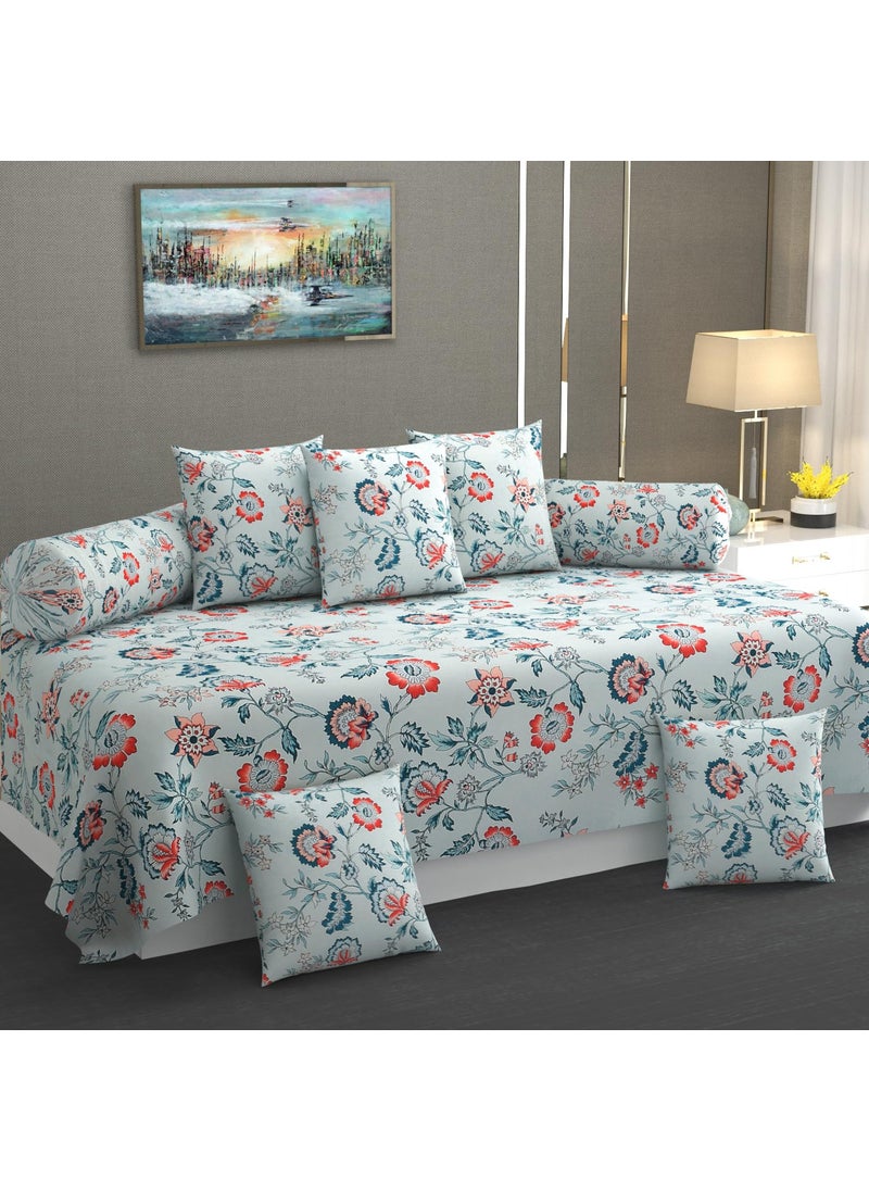 FESTIVAL HOME FURNISHINGS 400TC Microfiber Cotton Diwan Covers Set of 8 Pieces Light Green 60X90 Inch Bedsheet 16x16inch Cushion Covers 18x28 inch Bolster Covers Standard