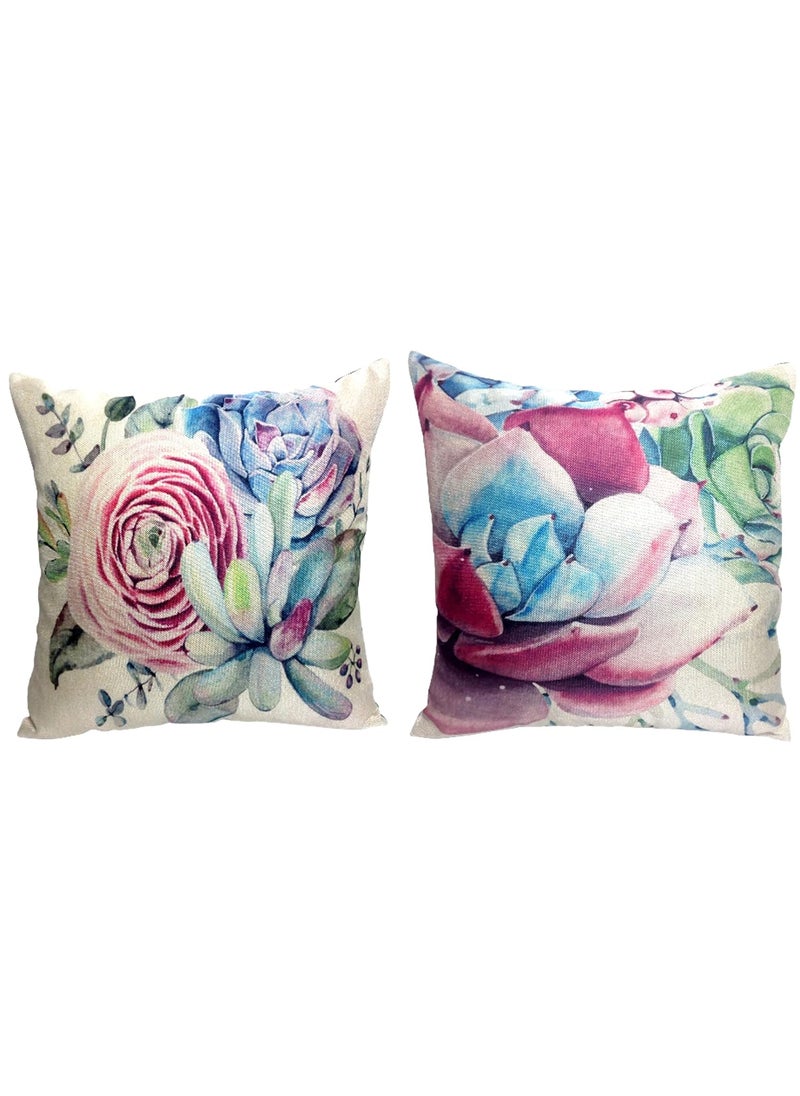 Home9ine Premium Jute Digital Printed Cushion Pillow Cover Set of 5 16x16 Inches MultiRose