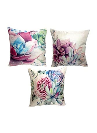 Home9ine Premium Jute Digital Printed Cushion Pillow Cover Set of 5 16x16 Inches MultiRose