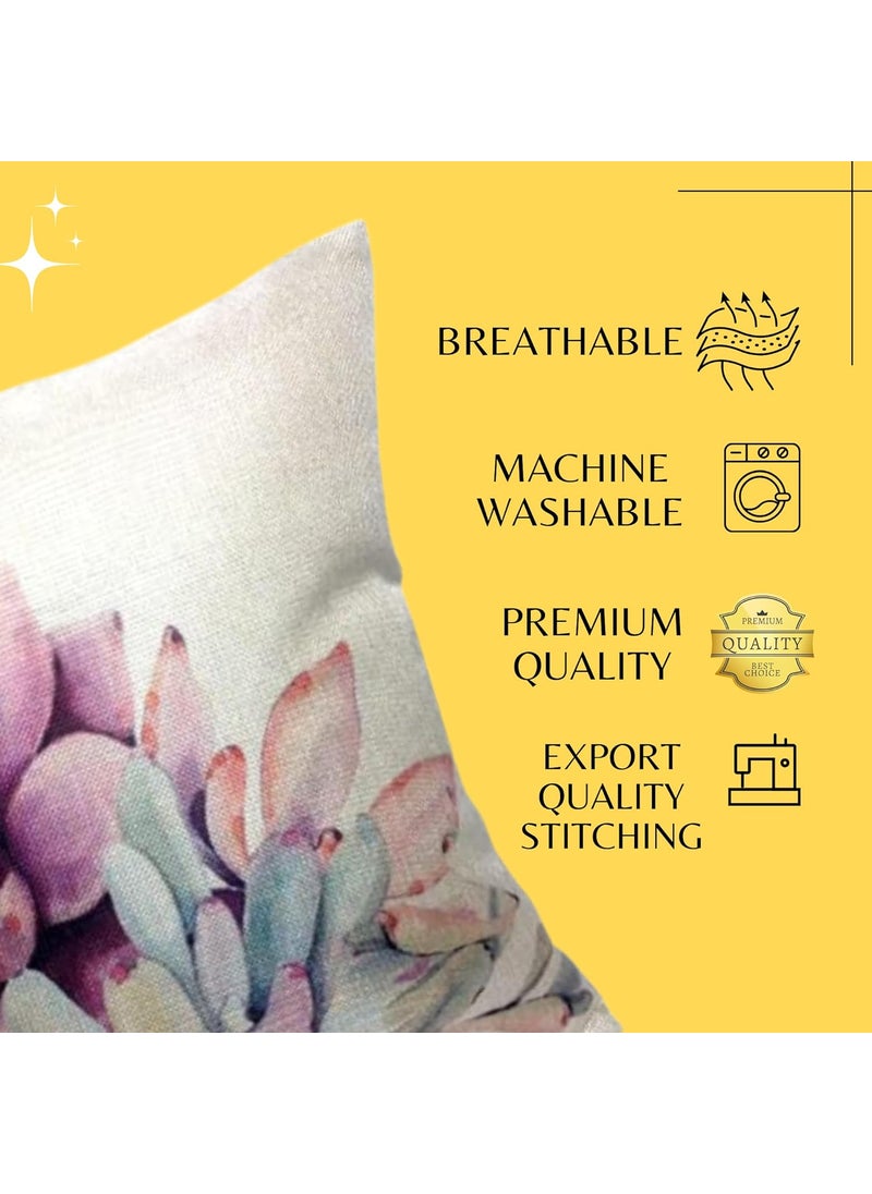 Home9ine Premium Jute Digital Printed Cushion Pillow Cover Set of 5 16x16 Inches MultiRose