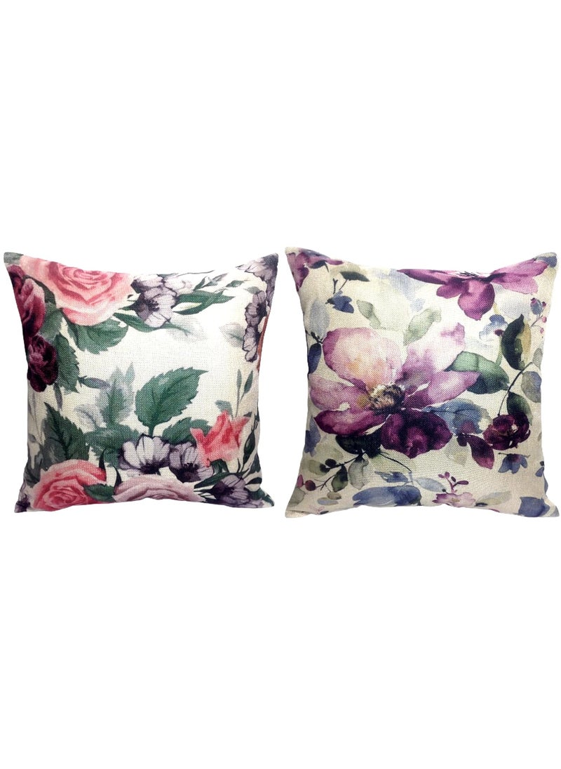 Home9ine Premium Jute Digital Printed Cushion Pillow Cover Set of 5 16x16 Inches MultiRose