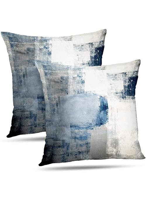 Linen Basics Decorative Digital Printed Holland Velvet Cushion Square Pillow Covers Pillowcases for Sofa Bedroom with Invisible Zipper ColorGrey Set of 5 16X16 Inches