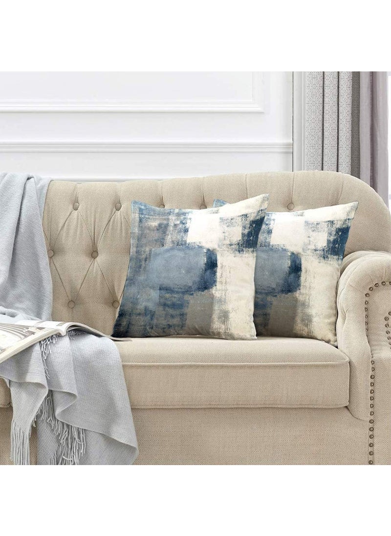 Linen Basics Decorative Digital Printed Holland Velvet Cushion Square Pillow Covers Pillowcases for Sofa Bedroom with Invisible Zipper ColorGrey Set of 5 16X16 Inches