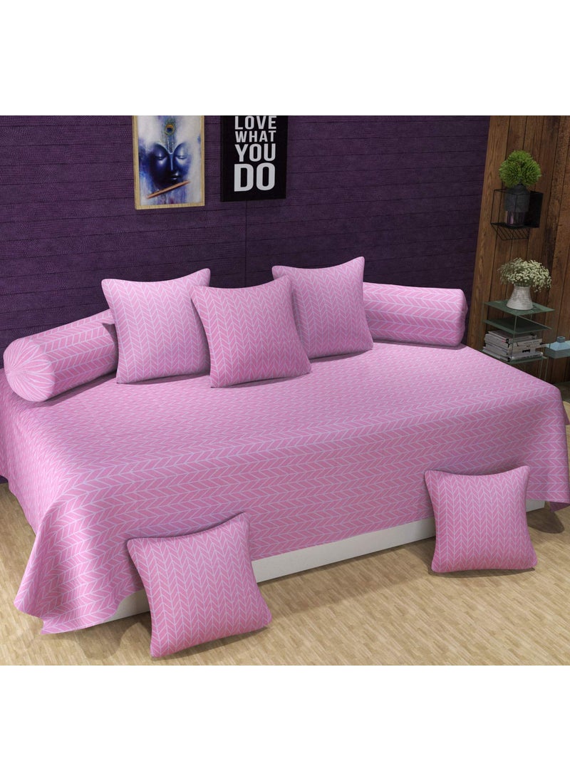FESTIVAL HOME FURNISHINGS Polycotton Abstract Pattern Diwan Covers Set of 8Pcs 60X90 Inch Bedsheet 16x16 inch Cushion Covers 18x28 inch Bolster Covers Large Pink