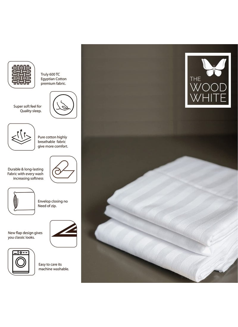 THE WOOD WHITE 100 Egyptian Cotton 600 TC Hotel Style Pillow Covers Set of 4 in 18 x 28 Inch White