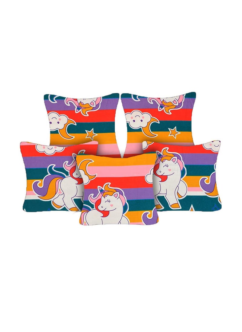REDROME Diwan Set Combo Pack for Living Room Diwan Set Covers Glace Cotton Diwan Set 8 Pieces 1 Single Bedsheet 5 Cushion Covers 2 Bolster Covers Cartoon Unicorn Cartoon