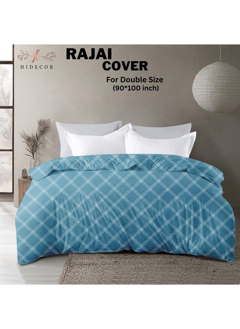 Hidecor Premium Cotton King Size Quilt CoverDuvet CoverRajai CoverBlanket Cover with Zipper Closure Double 90x100 inch Color Blue