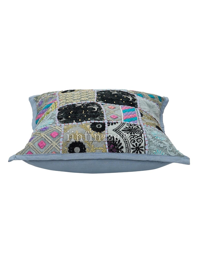 iinfinize Set of 2 Bohemian Cushion Handmade Patchwork Pillow Case Decorative Indoor Outdoor Pillow Cover 24x24 Inch Square Floor Cushion