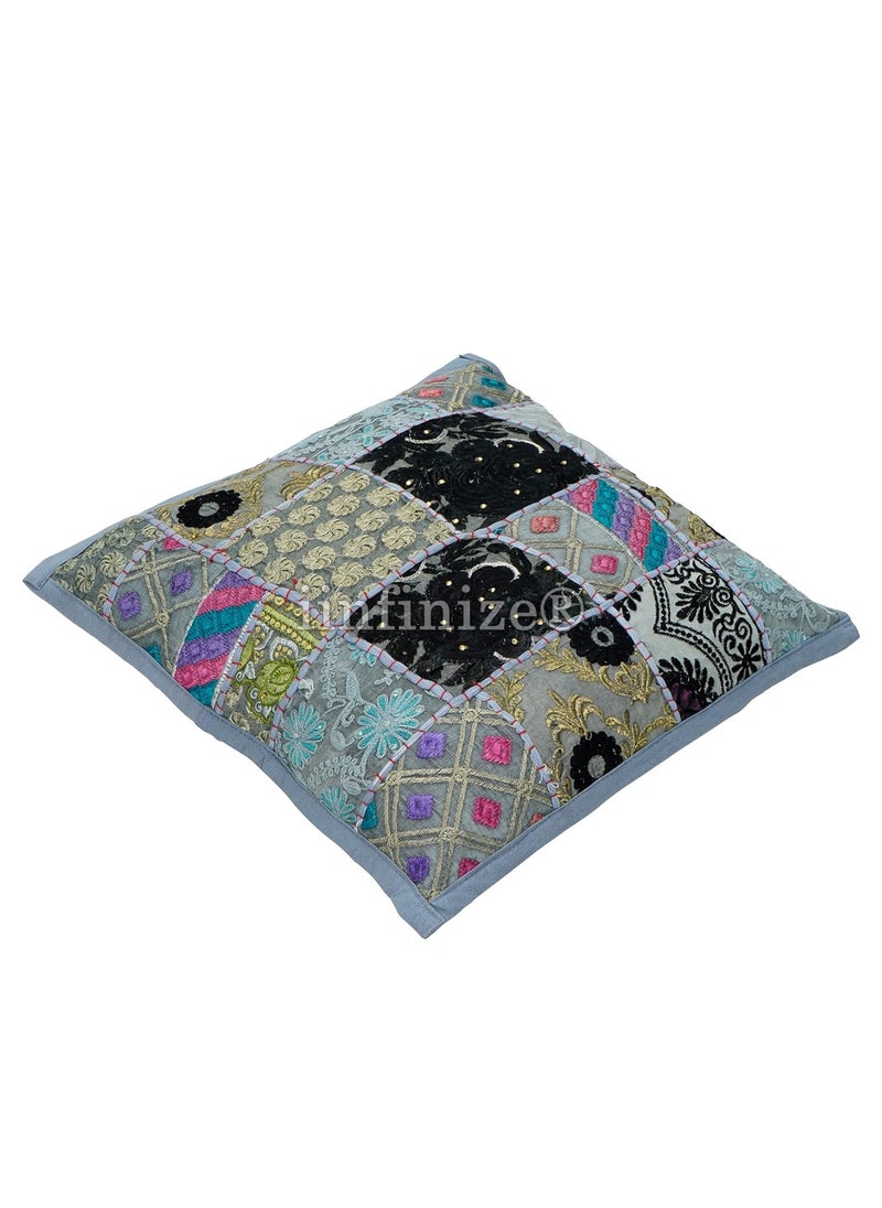 iinfinize Set of 2 Bohemian Cushion Handmade Patchwork Pillow Case Decorative Indoor Outdoor Pillow Cover 24x24 Inch Square Floor Cushion