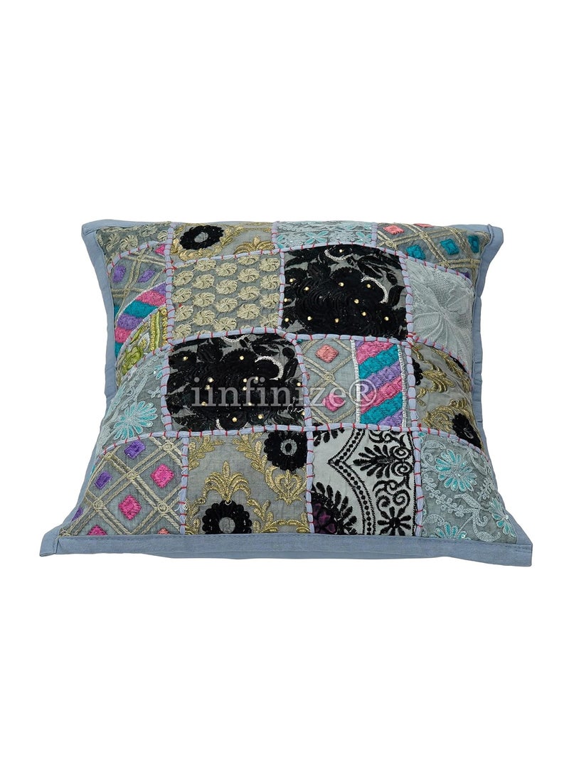 iinfinize Set of 2 Bohemian Cushion Handmade Patchwork Pillow Case Decorative Indoor Outdoor Pillow Cover 24x24 Inch Square Floor Cushion