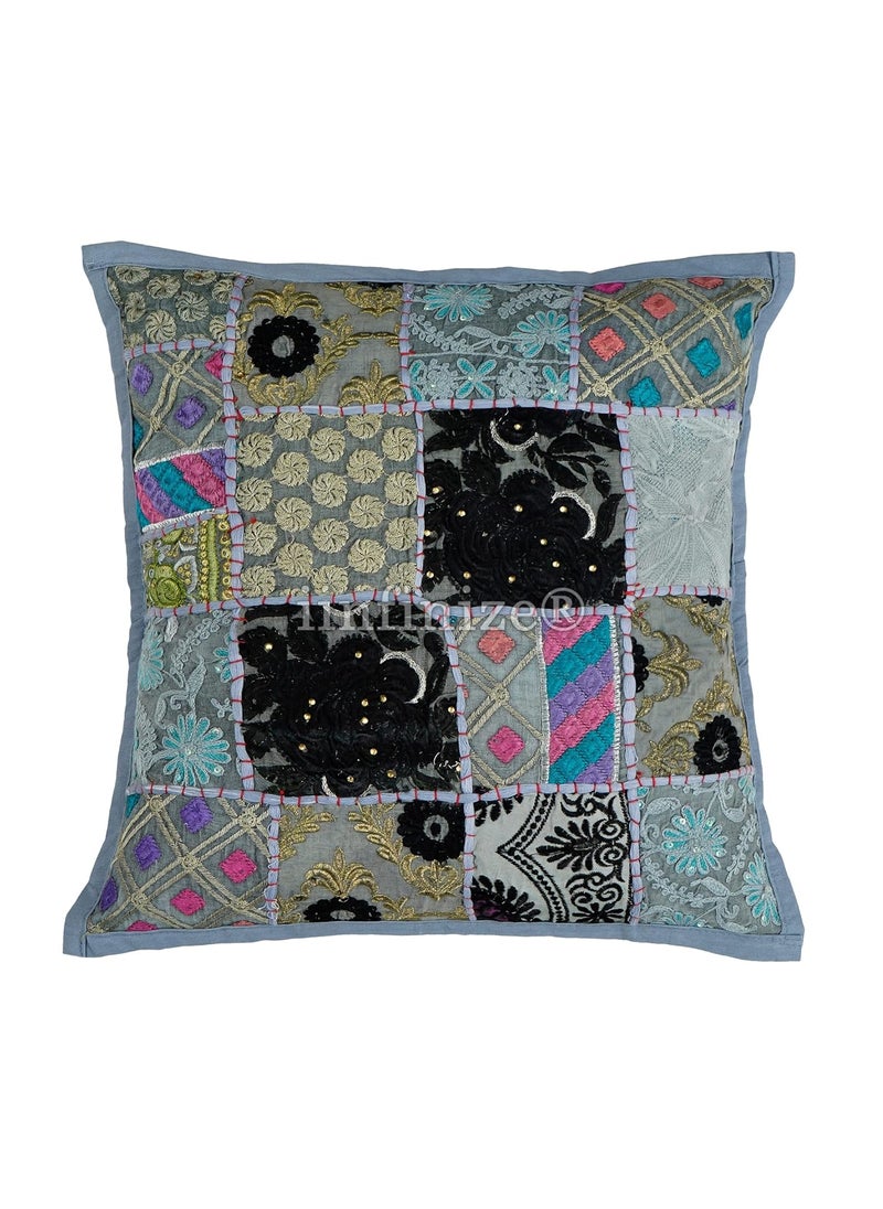 iinfinize Set of 2 Bohemian Cushion Handmade Patchwork Pillow Case Decorative Indoor Outdoor Pillow Cover 24x24 Inch Square Floor Cushion