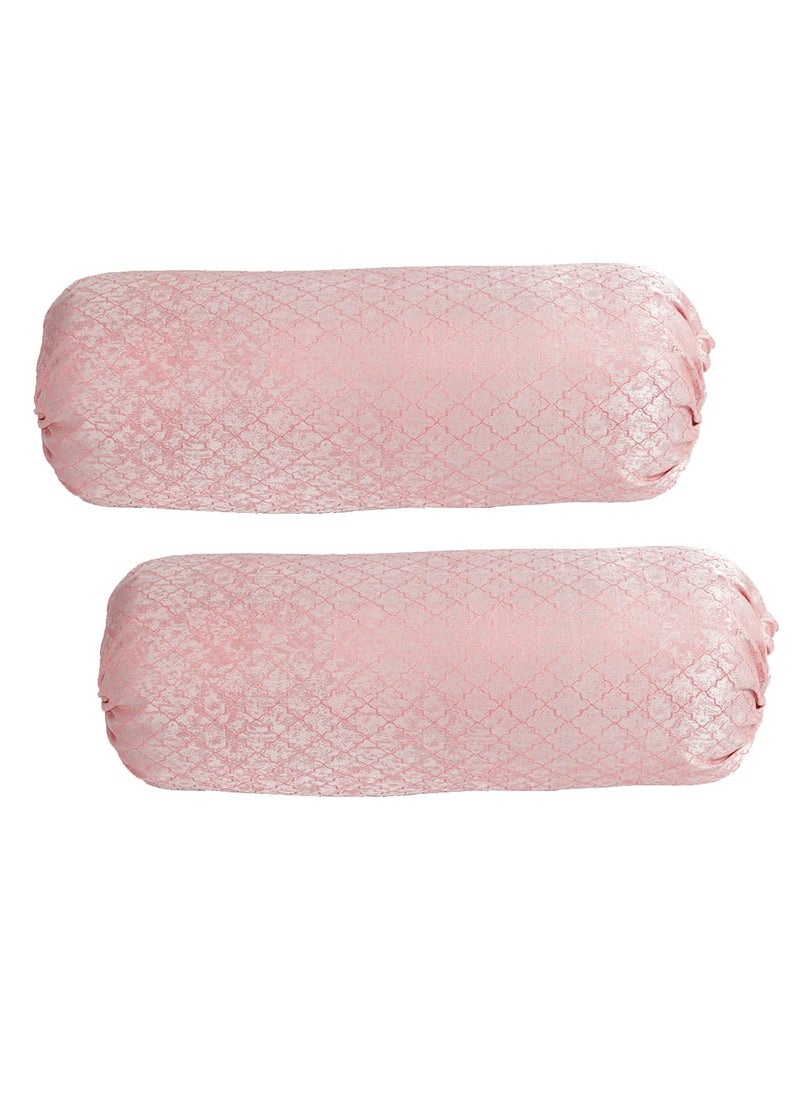 THE CONVERSION Set of 2 Premium Imported Blended Jacquard Fabric self Geometric Design Pink Color Bolster CoverLoad Cover 2 pc 15x30 38 cm x 75 cm