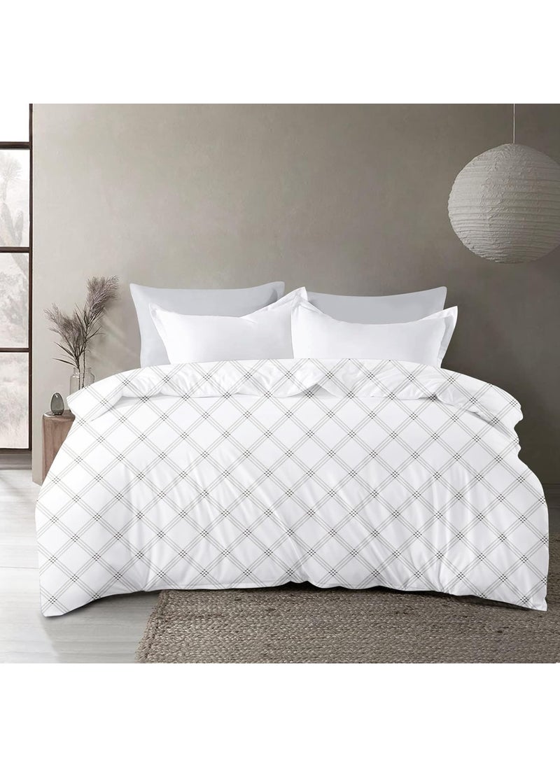 Hidecor Premium Cotton King Size Quilt CoverDuvet CoverRajai CoverBlanket Cover with Zipper Closure Double 90x100 inch Color White Beige Print