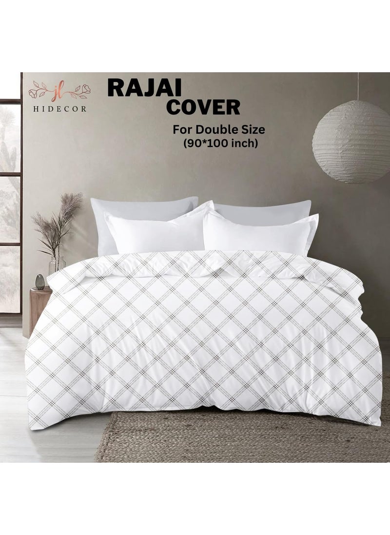 Hidecor Premium Cotton King Size Quilt CoverDuvet CoverRajai CoverBlanket Cover with Zipper Closure Double 90x100 inch Color White Beige Print