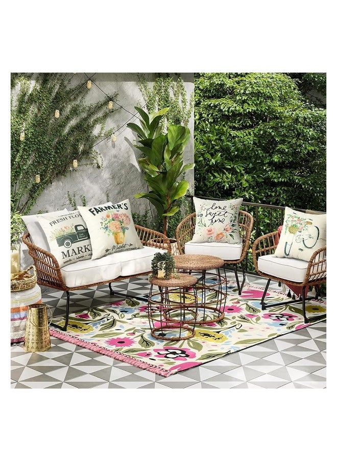 Set of 4 Waterproof Decorative Throw Pillow Covers for Outdoor and Indoor Use, Ideal for Patio, Garden, Living Room, and Sofa Decor (18x18 Inches) - Tulip Farm Cycling Flowers Design