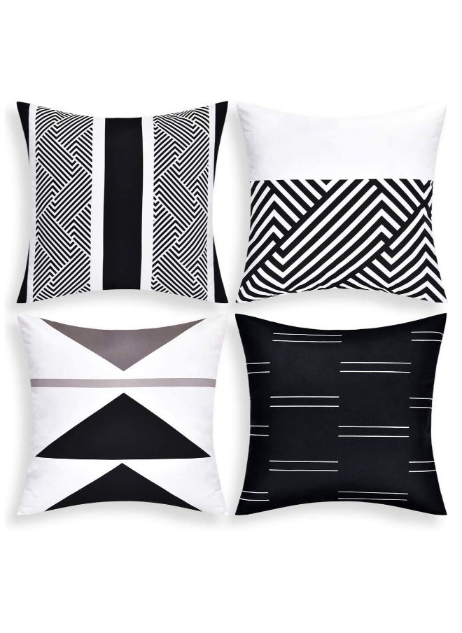 Throw Pillow Covers, Modern Geometric Pillowcase Set of 4 Throw Cushion Cover for Bed Couch Sofa Office Decor, 18 × 18 Inches, Black and White