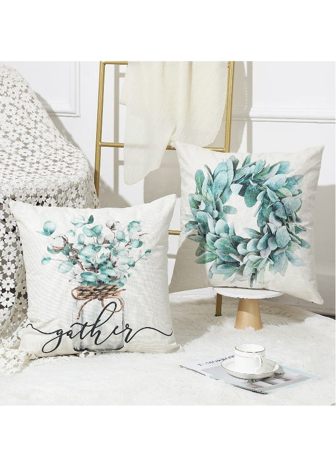 Throw Pillow Covers 18x18 Set of 4 Farmhouse Teal Pillow Covers Cushion Cases Decorative Pillowcases for Sofa Couch Living Room Outdoor Home Decor 45x45cm