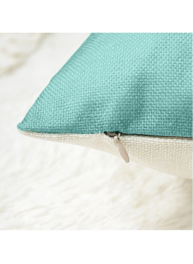Throw Pillow Covers 18x18 Set of 4 Farmhouse Teal Pillow Covers Cushion Cases Decorative Pillowcases for Sofa Couch Living Room Outdoor Home Decor 45x45cm