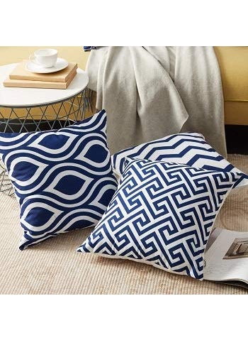 AEROHAVEN Set of 6 Satin Abstract Designer Decorative Throw PillowCushion Covers Blue 18 x 18 Inch