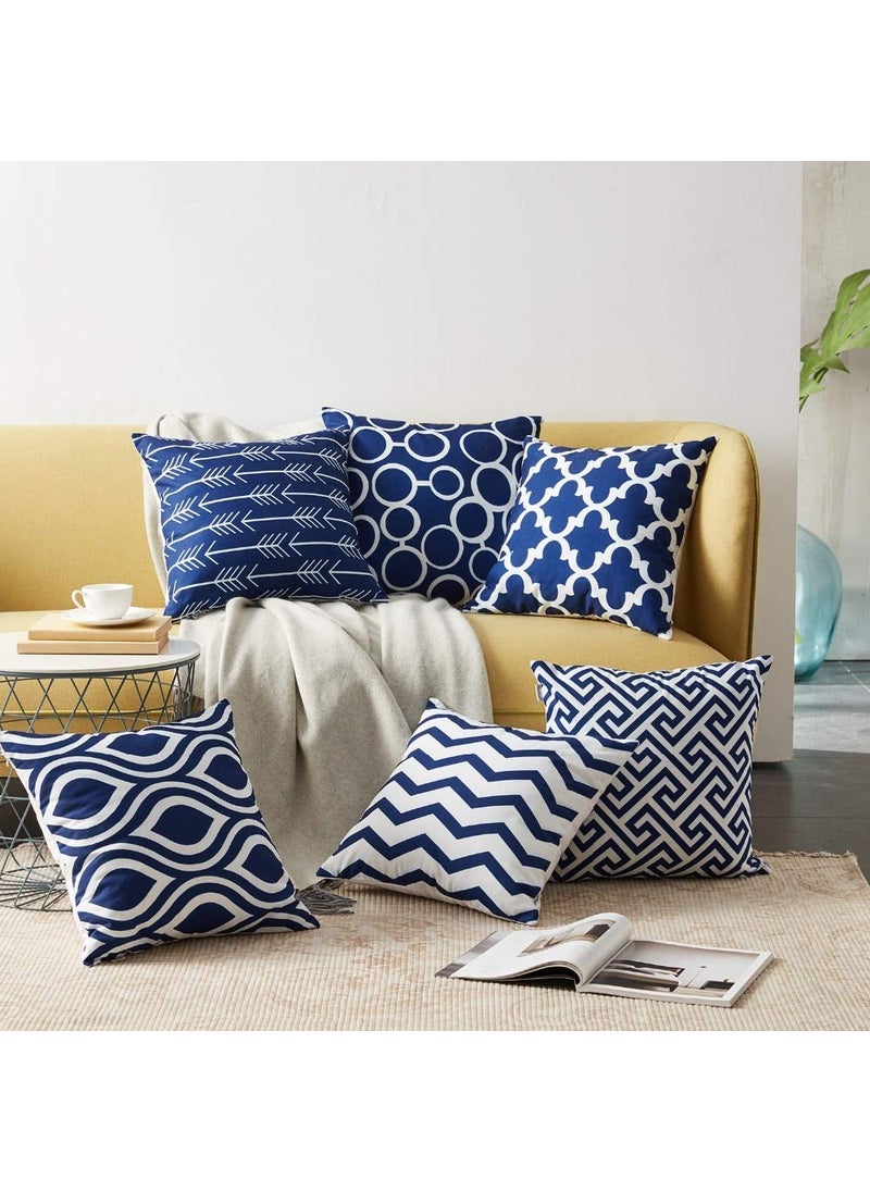 AEROHAVEN Set of 6 Satin Abstract Designer Decorative Throw PillowCushion Covers Blue 18 x 18 Inch