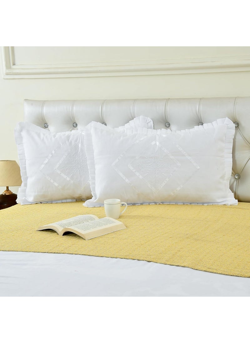 RJ Products Pure Cotton Embroidered Luxury Pillow Covers Set of 4 Piece White Color