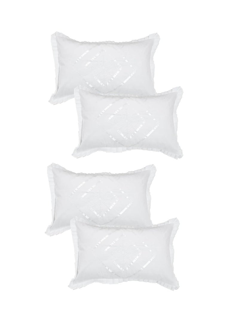 RJ Products Pure Cotton Embroidered Luxury Pillow Covers Set of 4 Piece White Color