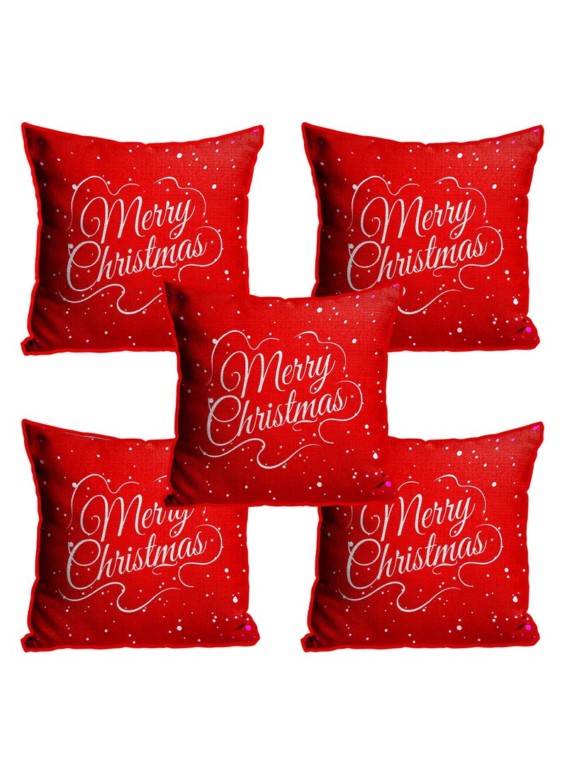 DREAMVIO Polyester Jute Merry Christmas ThrowPillow Covers Cushion Covers for Living Room Set of 5 16 X 16 Inch Multicolor Dv516Mccjute0007