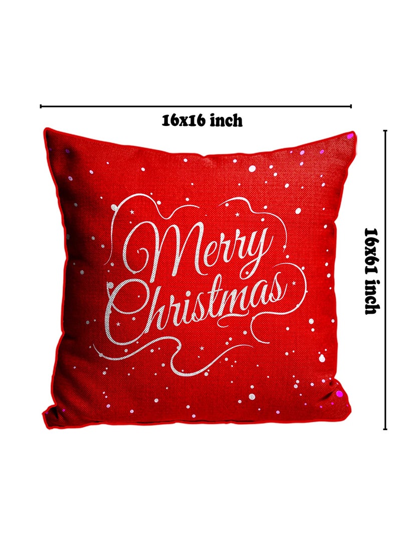 DREAMVIO Polyester Jute Merry Christmas ThrowPillow Covers Cushion Covers for Living Room Set of 5 16 X 16 Inch Multicolor Dv516Mccjute0007
