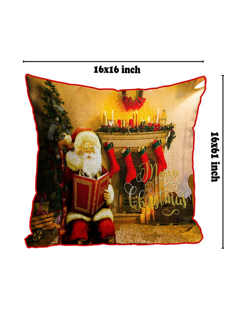 DREAMVIO Polyester Jute Merry Christmas ThrowPillow Covers Cushion Covers for Living Room Set of 5 16 X 16 Inch Multicolor Dv516Mccjute0053