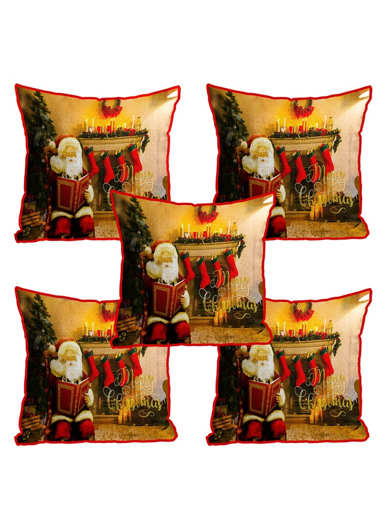 DREAMVIO Polyester Jute Merry Christmas ThrowPillow Covers Cushion Covers for Living Room Set of 5 16 X 16 Inch Multicolor Dv516Mccjute0053