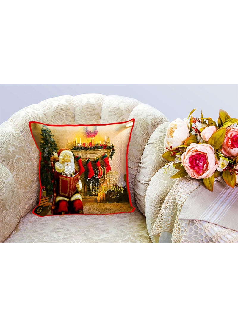 DREAMVIO Polyester Jute Merry Christmas ThrowPillow Covers Cushion Covers for Living Room Set of 5 16 X 16 Inch Multicolor Dv516Mccjute0053