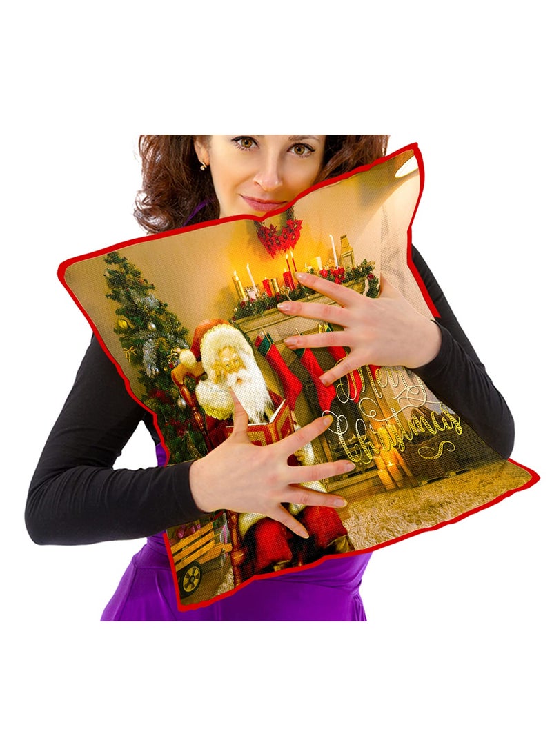 DREAMVIO Polyester Jute Merry Christmas ThrowPillow Covers Cushion Covers for Living Room Set of 5 16 X 16 Inch Multicolor Dv516Mccjute0053