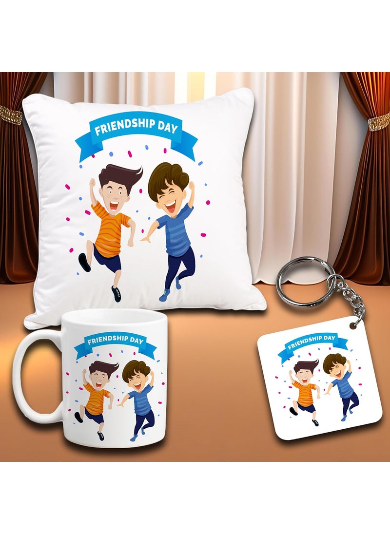 iinfinize Friendship Day Combo Heatwarming Cushion Cover Trendy Mug Fashionable Keychain Moder Happy Friendship Day Gift Hempar Set