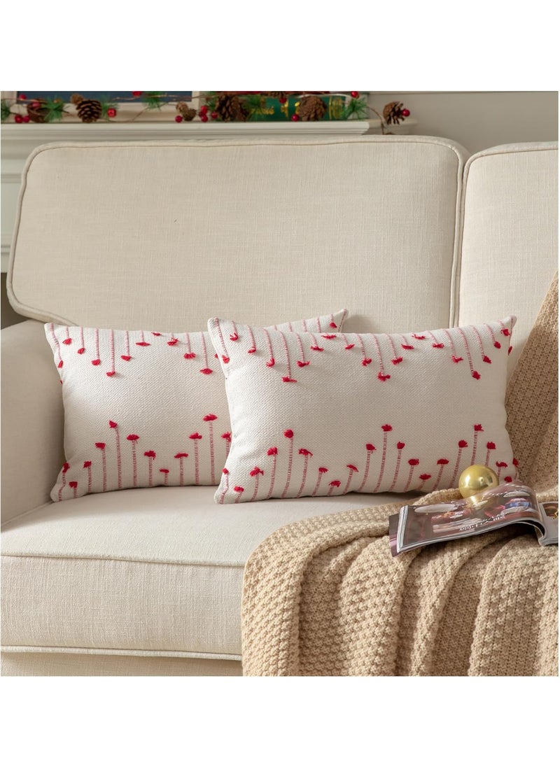 ALSTONIA Handwoven DecorativeThrow Pillow Covers Natural Cotton for SofaCouchBedroom with 1 Pc Dining Table Runner Red White 2 Pillow Covers12x20 Inch 1 Runner14x72 Inch
