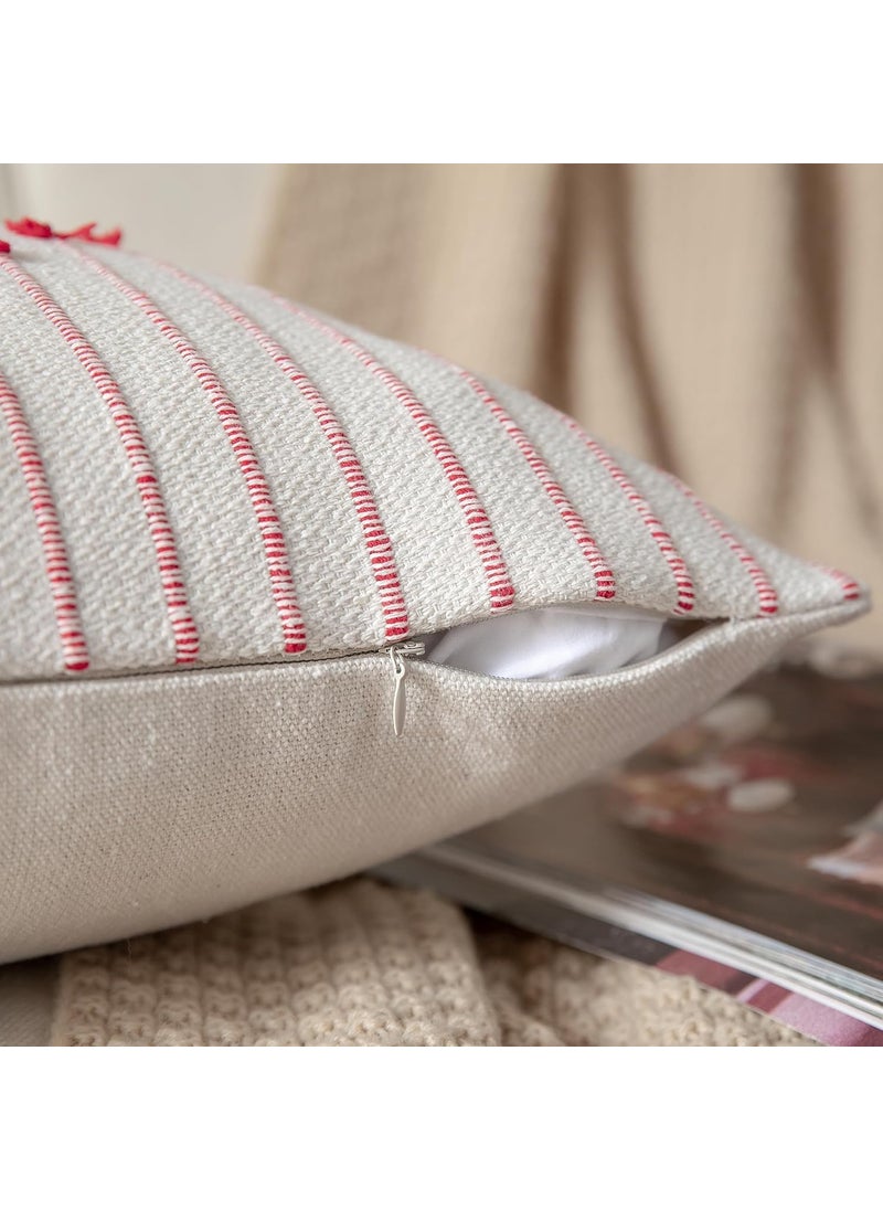 ALSTONIA Handwoven DecorativeThrow Pillow Covers Natural Cotton for SofaCouchBedroom with 1 Pc Dining Table Runner Red White 2 Pillow Covers12x20 Inch 1 Runner14x72 Inch