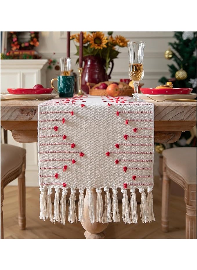 ALSTONIA Handwoven DecorativeThrow Pillow Covers Natural Cotton for SofaCouchBedroom with 1 Pc Dining Table Runner Red White 2 Pillow Covers12x20 Inch 1 Runner14x72 Inch