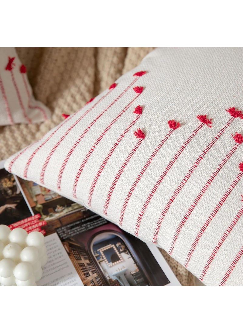 ALSTONIA Handwoven DecorativeThrow Pillow Covers Natural Cotton for SofaCouchBedroom with 1 Pc Dining Table Runner Red White 2 Pillow Covers12x20 Inch 1 Runner14x72 Inch
