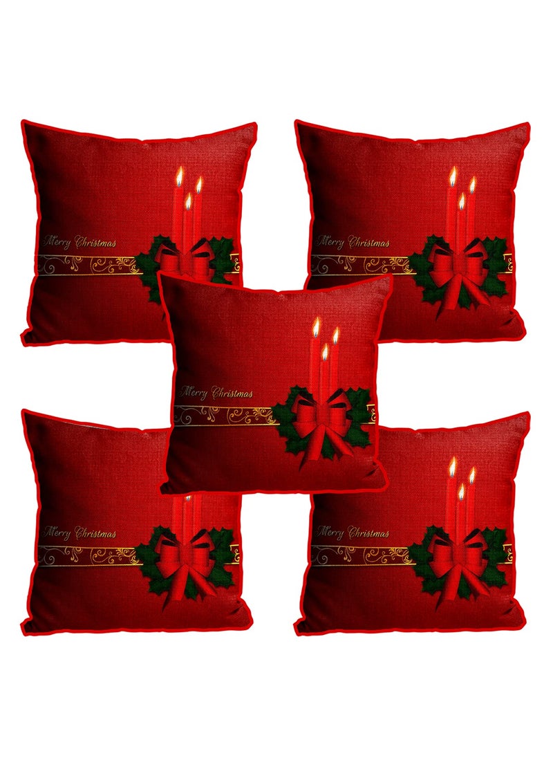 DREAMVIO Polyester Jute Merry Christmas ThrowPillow Covers Cushion Covers for Living Room Set of 5 16 X 16 Inch Multicolor Dv516Mccjute0020