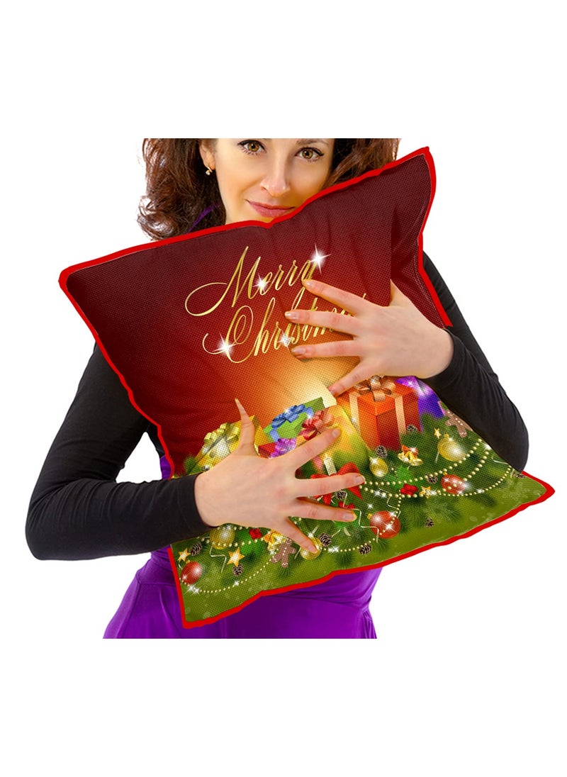 DREAMVIO Polyester Jute Merry Christmas ThrowPillow Covers Cushion Covers for Living Room Set of 5 16 X 16 Inch Multicolor Dv516Mccjute0035