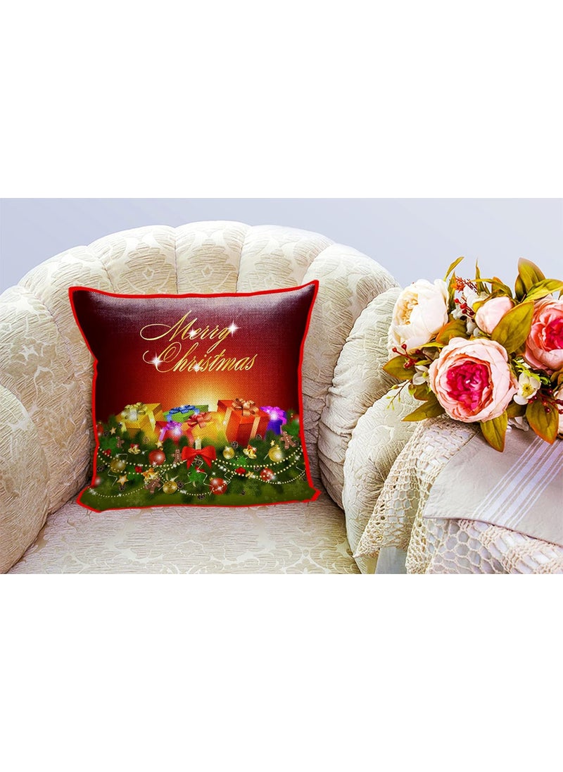 DREAMVIO Polyester Jute Merry Christmas ThrowPillow Covers Cushion Covers for Living Room Set of 5 16 X 16 Inch Multicolor Dv516Mccjute0035