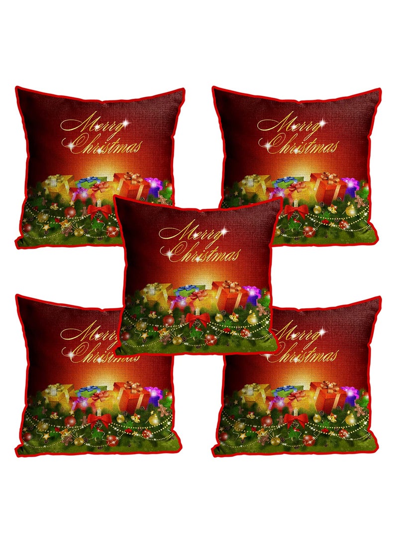 DREAMVIO Polyester Jute Merry Christmas ThrowPillow Covers Cushion Covers for Living Room Set of 5 16 X 16 Inch Multicolor Dv516Mccjute0035