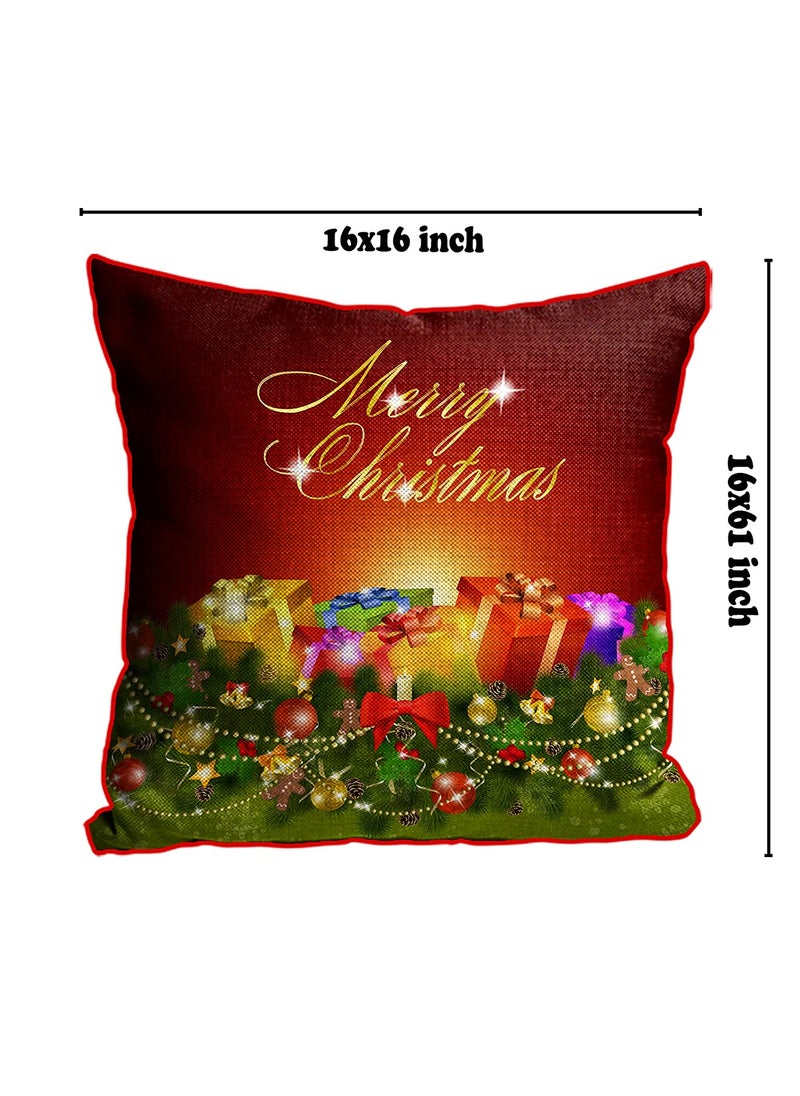 DREAMVIO Polyester Jute Merry Christmas ThrowPillow Covers Cushion Covers for Living Room Set of 5 16 X 16 Inch Multicolor Dv516Mccjute0035
