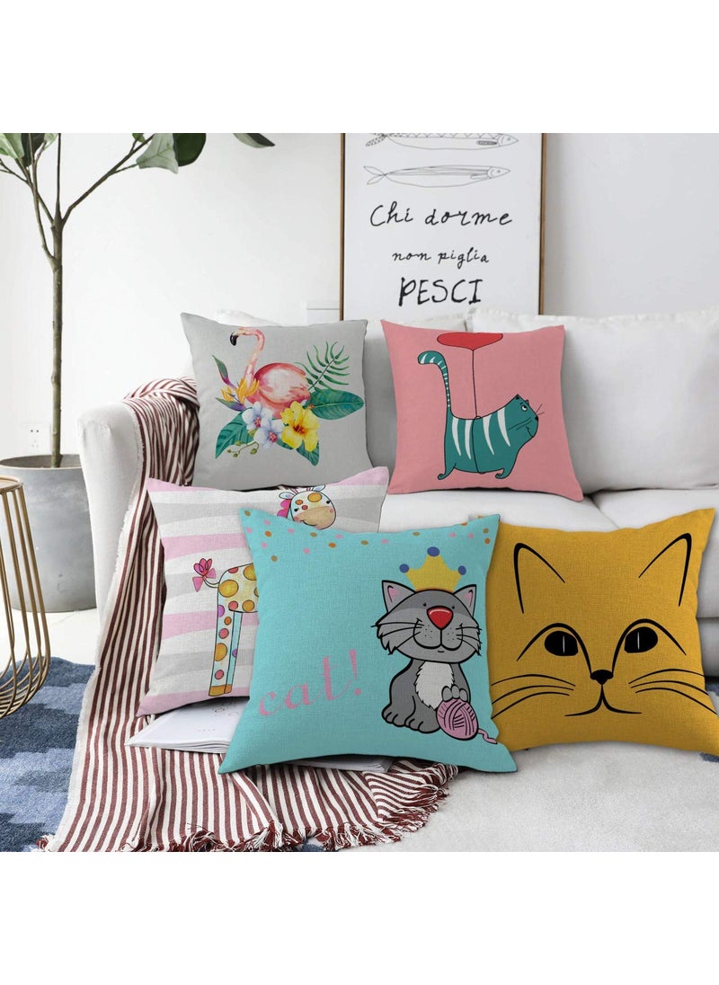AMAZE ATTIRES Decorative Printed Square Cushion Cover Set of 5 Throw Pillow CoversCases for Couch Sofa Home 24 x 24 inch or 60cm x 60cm ATCU014