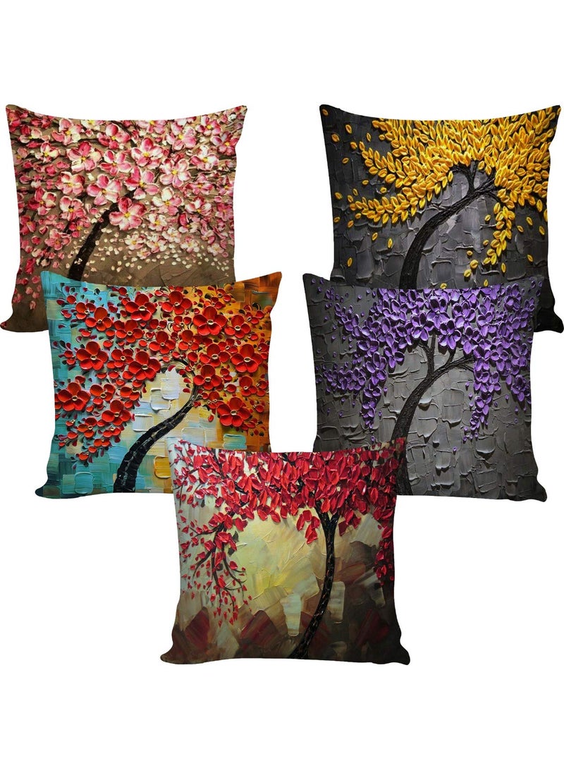 AMAZE ATTIRES Decorative Printed Square Cushion Cover Set of 5 Throw Pillow CoversCases for Couch Sofa Home 24 x 24 inch or 60cm x 60cm ATCU013