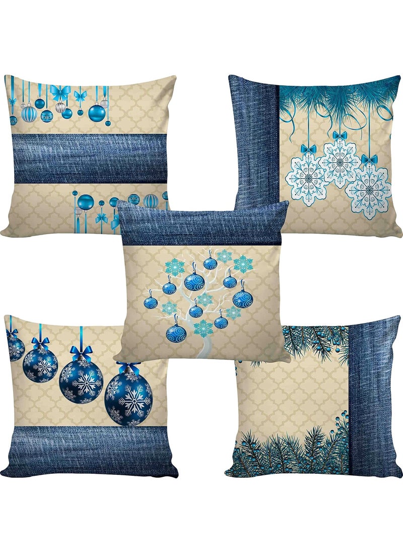 AMAZE ATTIRES Decorative Printed Square Cushion Cover Set of 5 Throw Pillow CoversCases for Couch Sofa Home 24 x 24 inch or 60cm x 60cm ATCU085